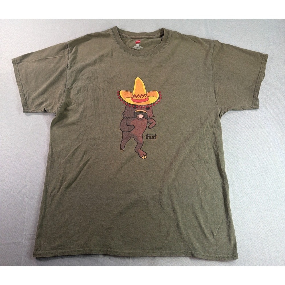 Sasquatch Bigfoot Graphic T Shirt‎ Mens L Green Funny Sombrero Pedobaer Thud Tee